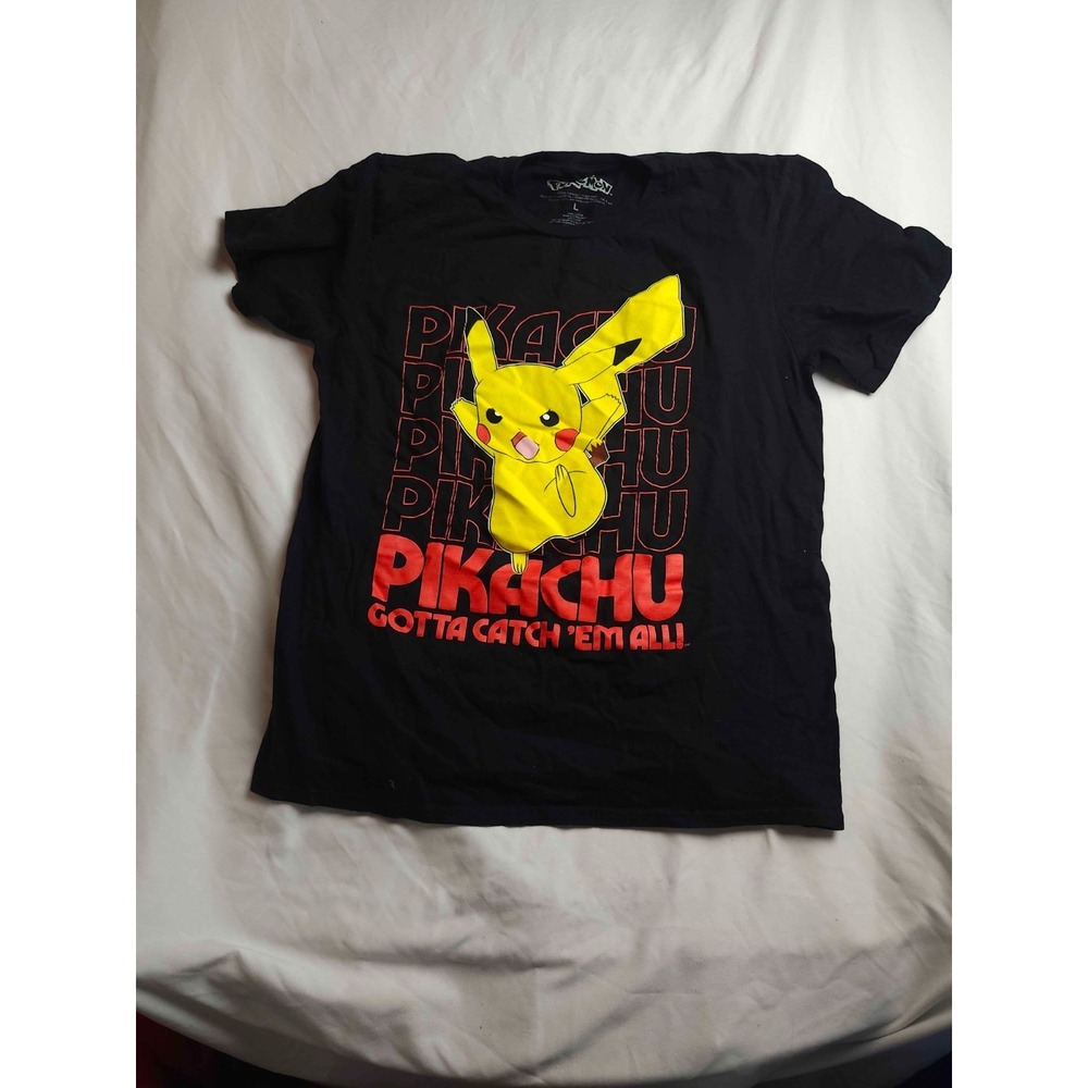 Pokémon Pikachu Gotta Catch 'Em All Shirt Mens Large Black Anime Graphic Print
